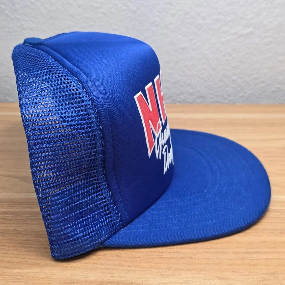 Vintage NHRA Drag Racing Cap Trucker Hat Blue Mesh Snapback Top Eliminator